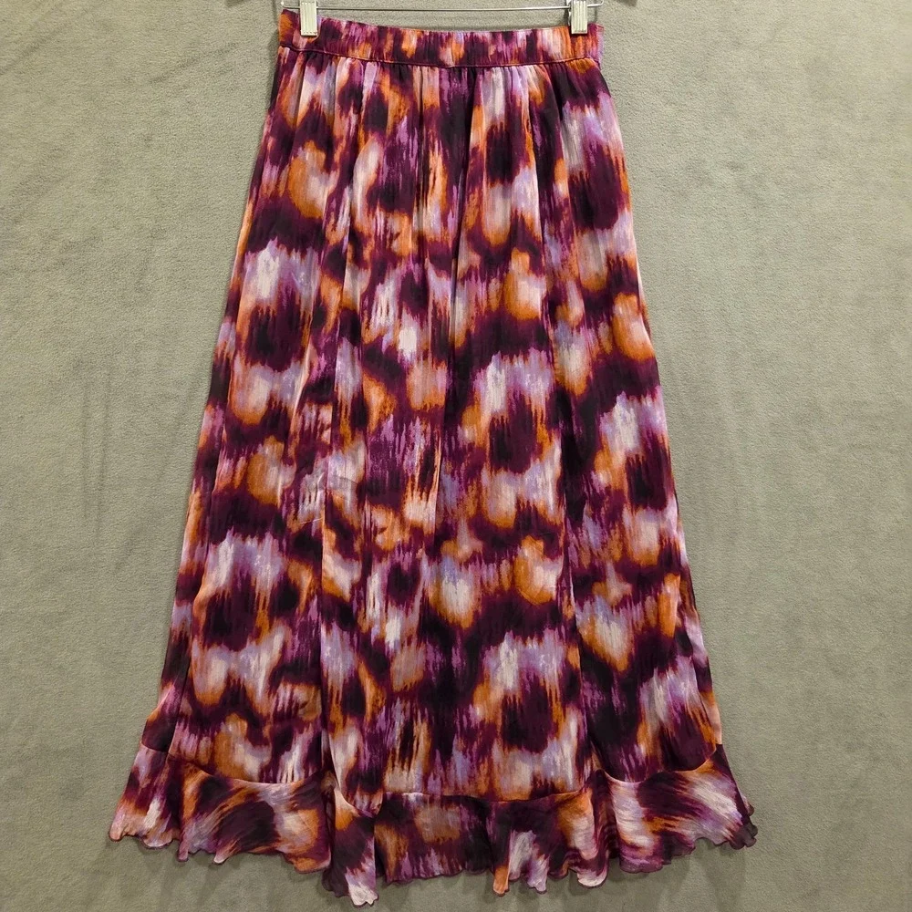 Old‎ Navy Ruffle Trim Midi Skirt Women's Size Small Flowy Fairy Boho Abstract